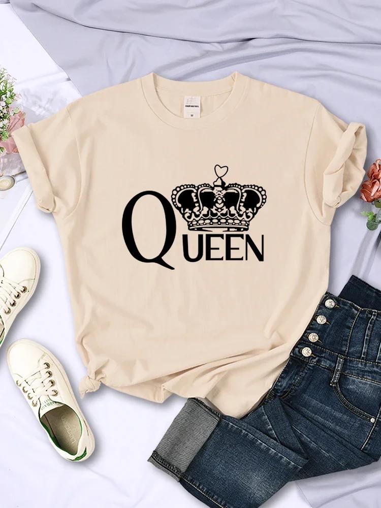 

Женские футболки QueenS с принтом большой короны, дышащие летние, с коротким рукавом, уличные, хип-хоп, одежда, с круглым вырезом, повседневные женские топы S