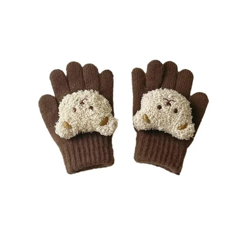 1 par de guantes cálidos para niño y niña, bonitos guantes de oso de muñeca de dibujos animados a la moda para bebé, niño y niña, guantes cálidos para otoño e invierno para niños