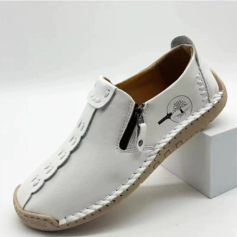 

Large Size Spring and Autumn Style Casual Shoes for Men s Large Size Beans Shoes Hand-Sewn Leather Shoes Casual Flat Bottom 48 білий
