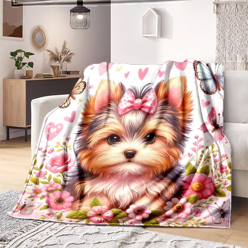 1PC Dog cute printed blanket, all season lightweight home office outdoor nap multifunctional blanket A3
