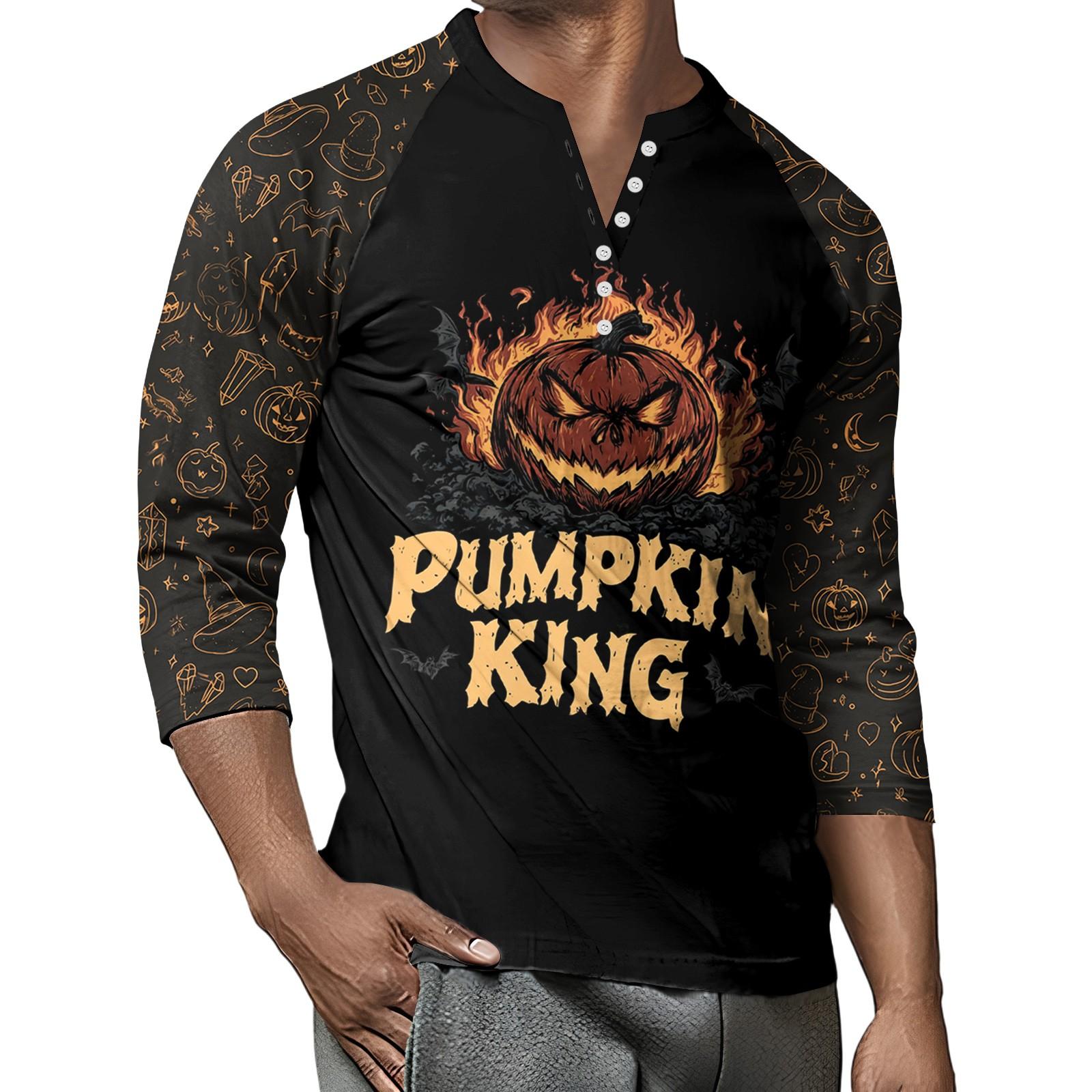 

Мужской контрастный топ реглан на пуговицах с рукавом 3/4 L оранжевый