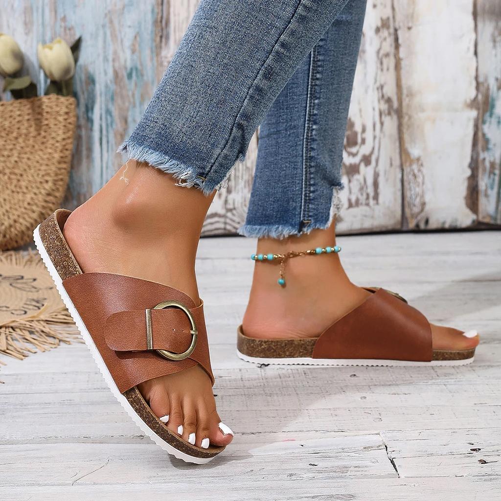 Fashion Platform Slippers Women Shoes Summer New Belt Buckle Cork Beach Shoes for Women Sandals Trendy Open Toe Women's Sandals Slippers
