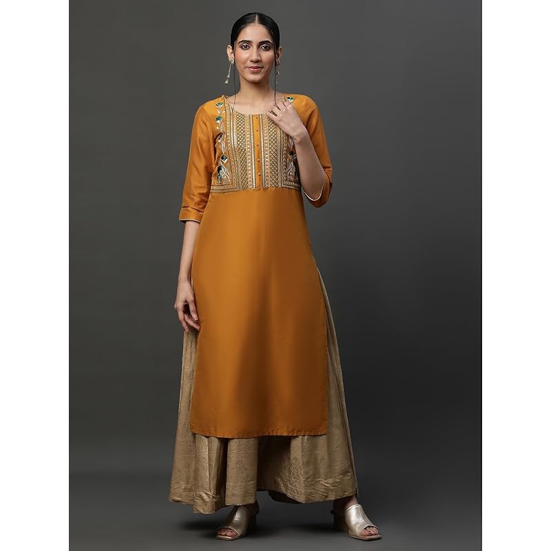 Aurelia Women s Viscose Regular Kurta (23AUA14584-704197_Yellow S жёлтый