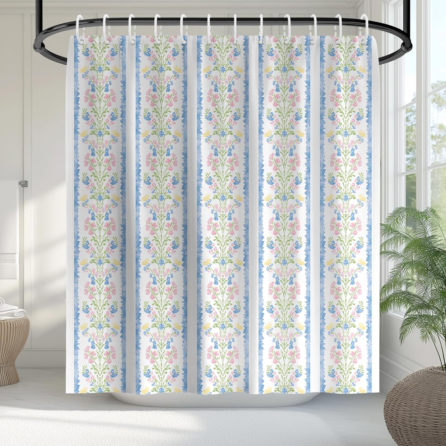 

Boho Floral Shower Curtain With 12 Hooks, Botanical Black And Gold Print Waterproof Polyester Fabric, Elegant Nature Bathroom W60H190(CM)-1 Pcs