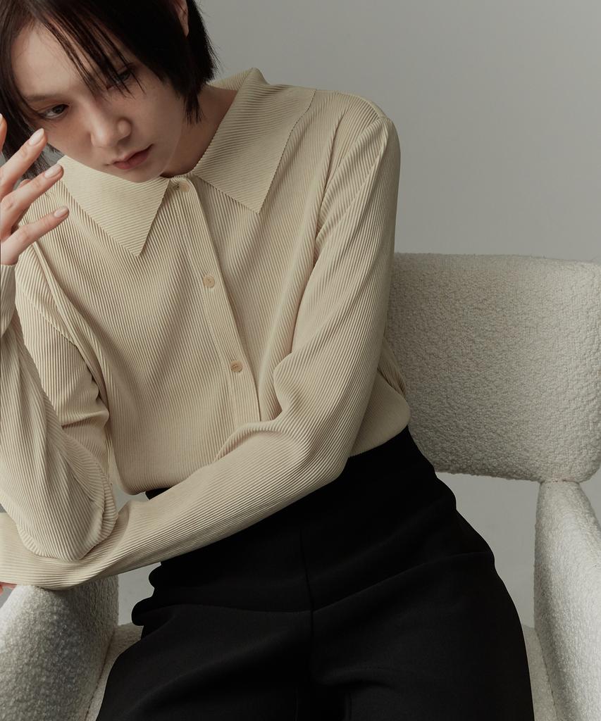 RE RHEE Wide Collar Pleated Blouse