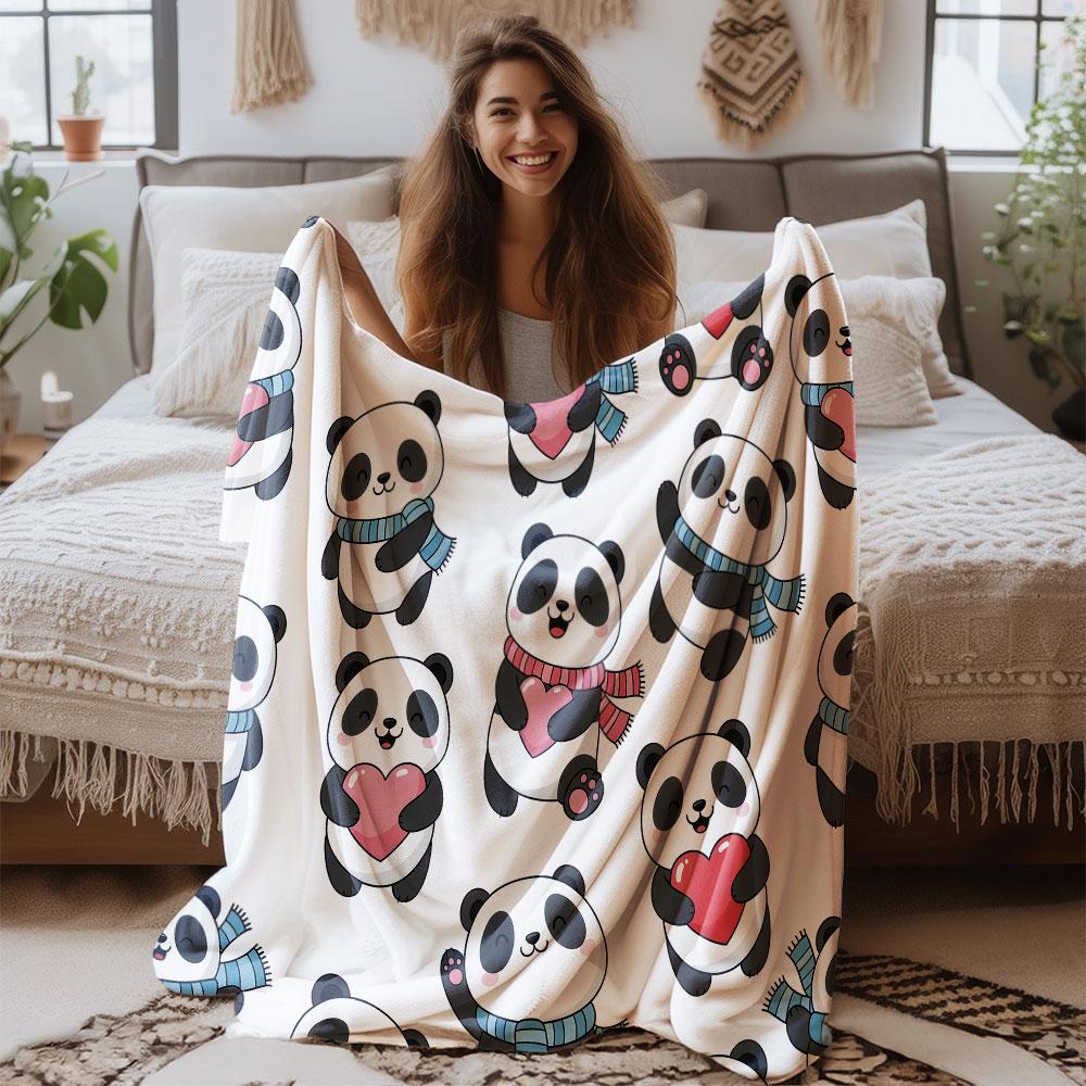 1pc Cute cartoon giant panda Print 230 Flannel Blanket Multiple Sizes Soft Comfortable Nap Time Machine Washable Cover Blanket