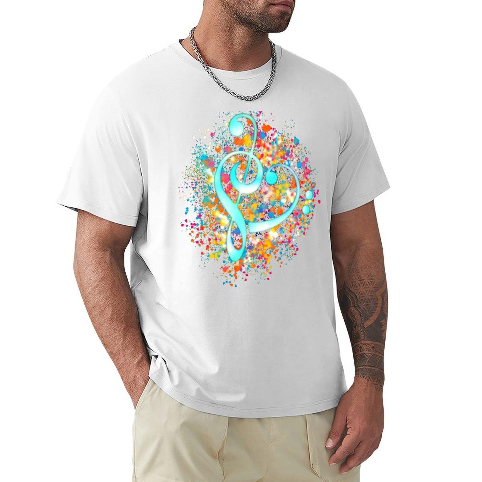 Music Heart Treble Clef Bass Clef Tshirt Industrial Work Tee Shirt S