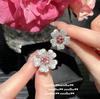 Papalacha Flowery Gemstone Necklace, Antique, Plated With 18K Gold, Pink Hot Pink Flower Zircon Ring Combination.