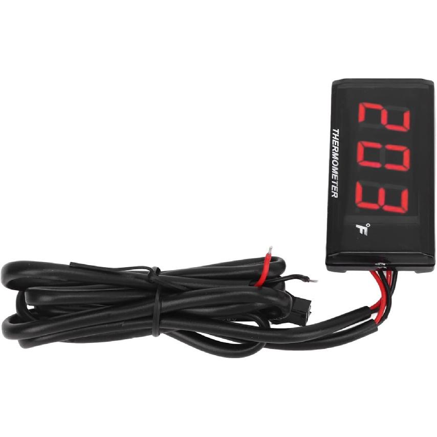 Motorcycle Digital Thermometer, DC 12V Ultra Thin Water Temperature Meter Gauge with 18mm Sensor Adapter and LCD Display, Digital Hygrometer Humidity