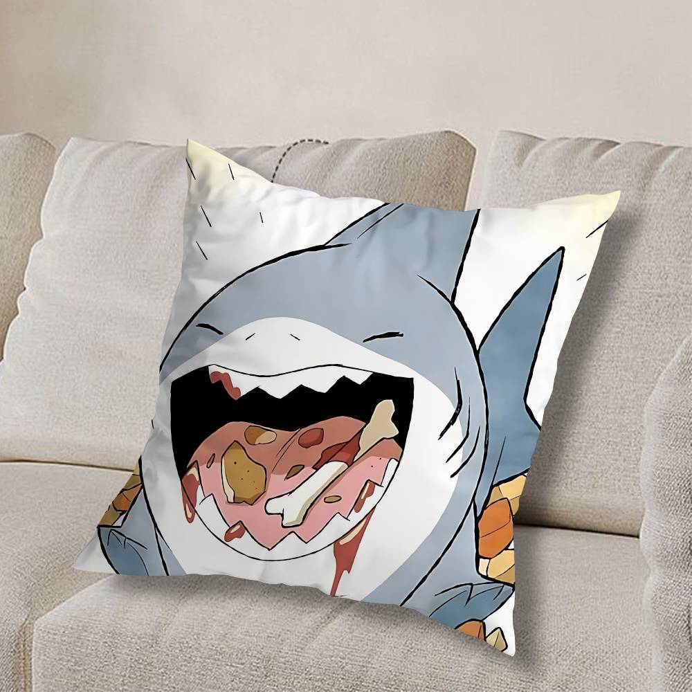 Art Cute Jeff the Land Shark  Pillow Case Sofa Living Room Bedroom Headboard Backrest Cushion Square Cushion Nap Time
