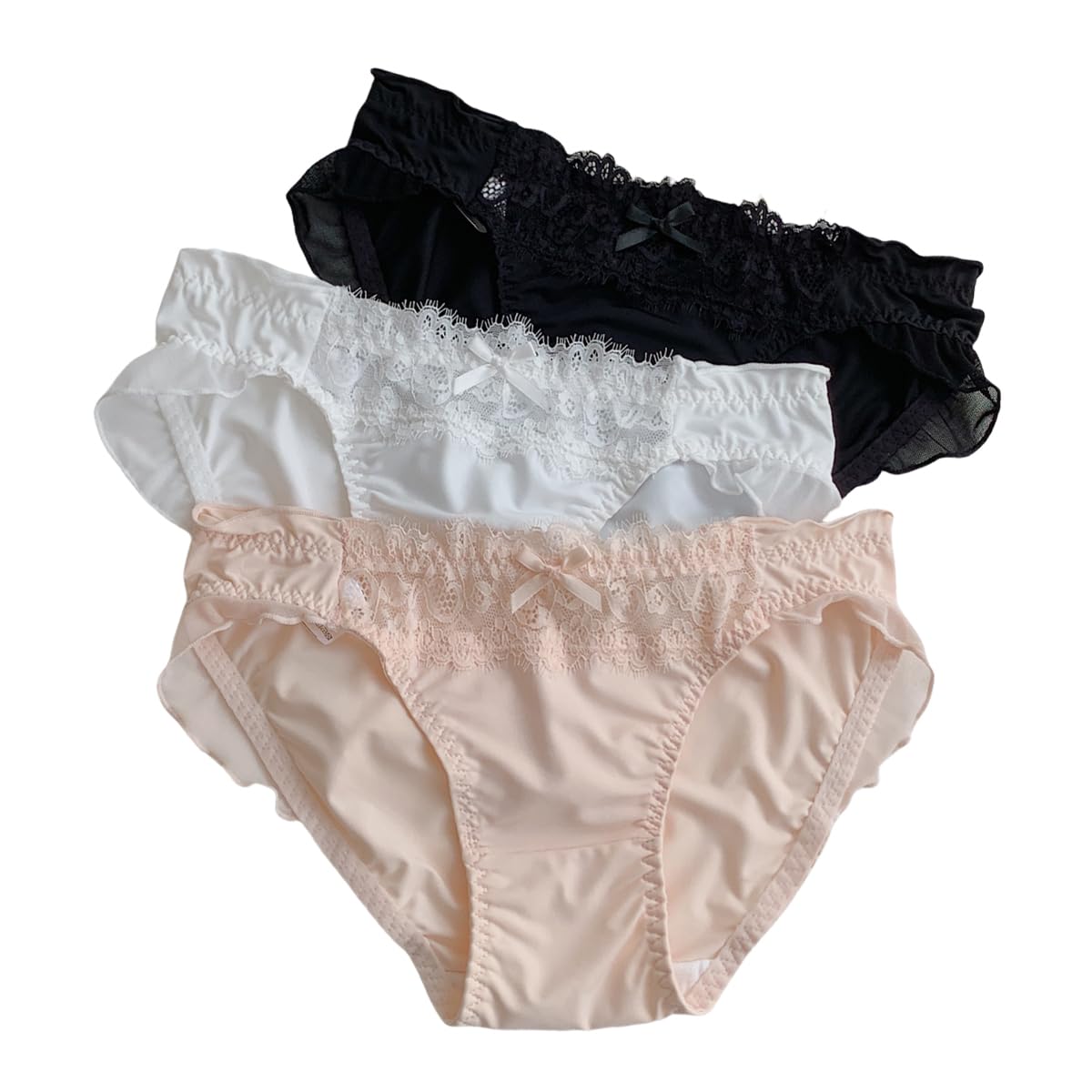 

Women s Lace Pants 3-Piece Set with Ribbon Embroidery, Soft Touch, Comfortable Underwear, BlackWhitePink, Women s Panties, Satin Underwear Set,