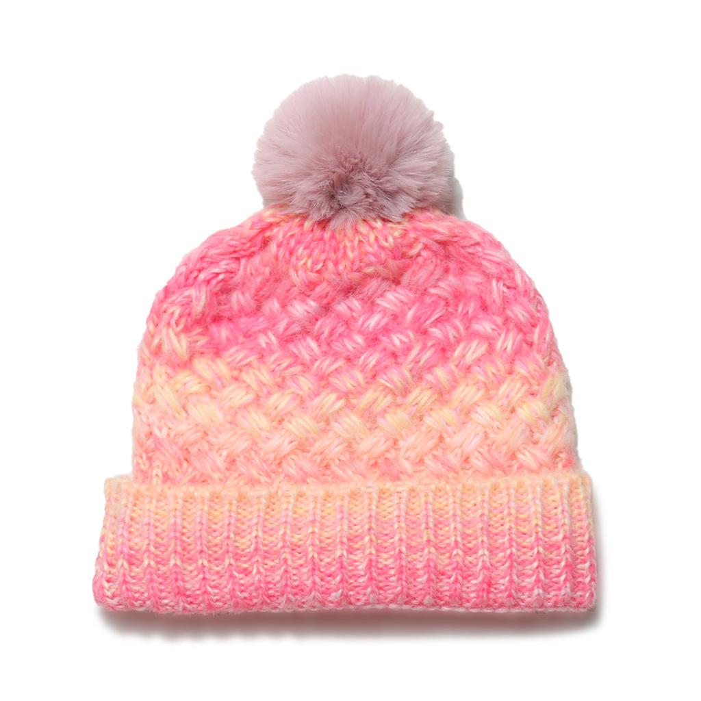 Autumn and Winter New Warm Hairball Knitted Hat Fleece Thickened Ear Protection Hat Gradual Change Color Tie-dye Wool Hat Korean Version