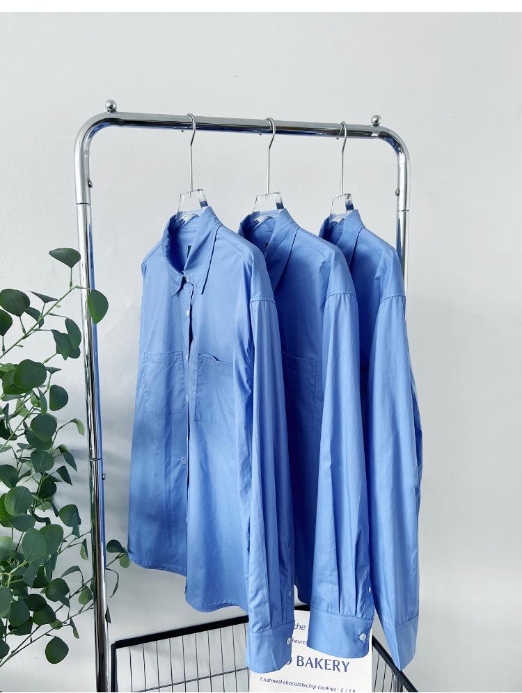 In Stock: Women's Korean Dongdaemun Blue Classic Long-Sleeve Loose Fit Spring Shirt