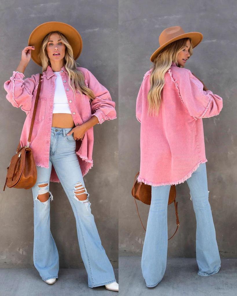 2025 Women's Casual Frayed Denim Jacket - European & American Style