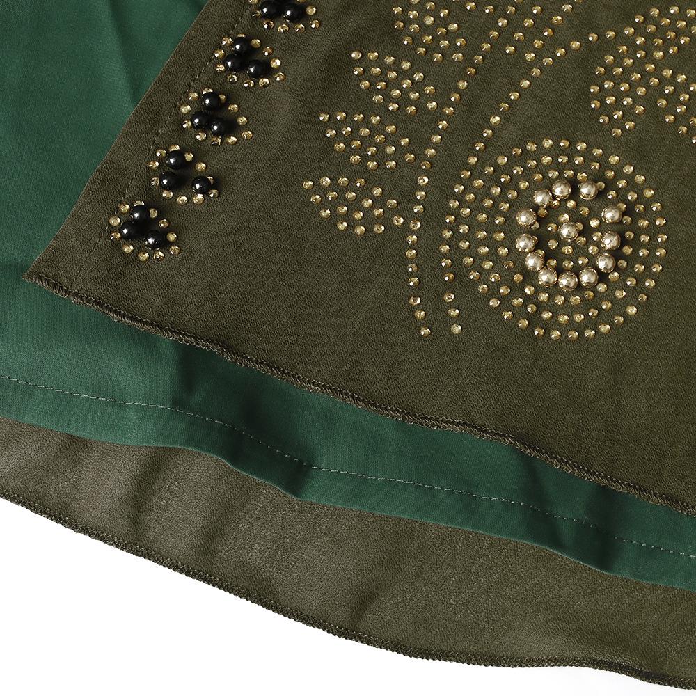 Plus Size Muslim Robe with Headscarf - Women's Fake Two-Piece Dress with Heavy Duty Hot Drill Detailing