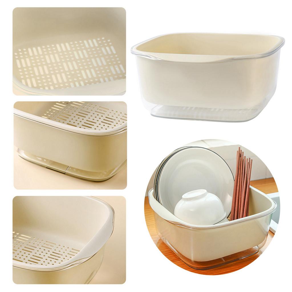 Double Layer Vegetables Fruits Washing Basket Kitchen Colanders Bowl Set Plastic Drain Basin Basket