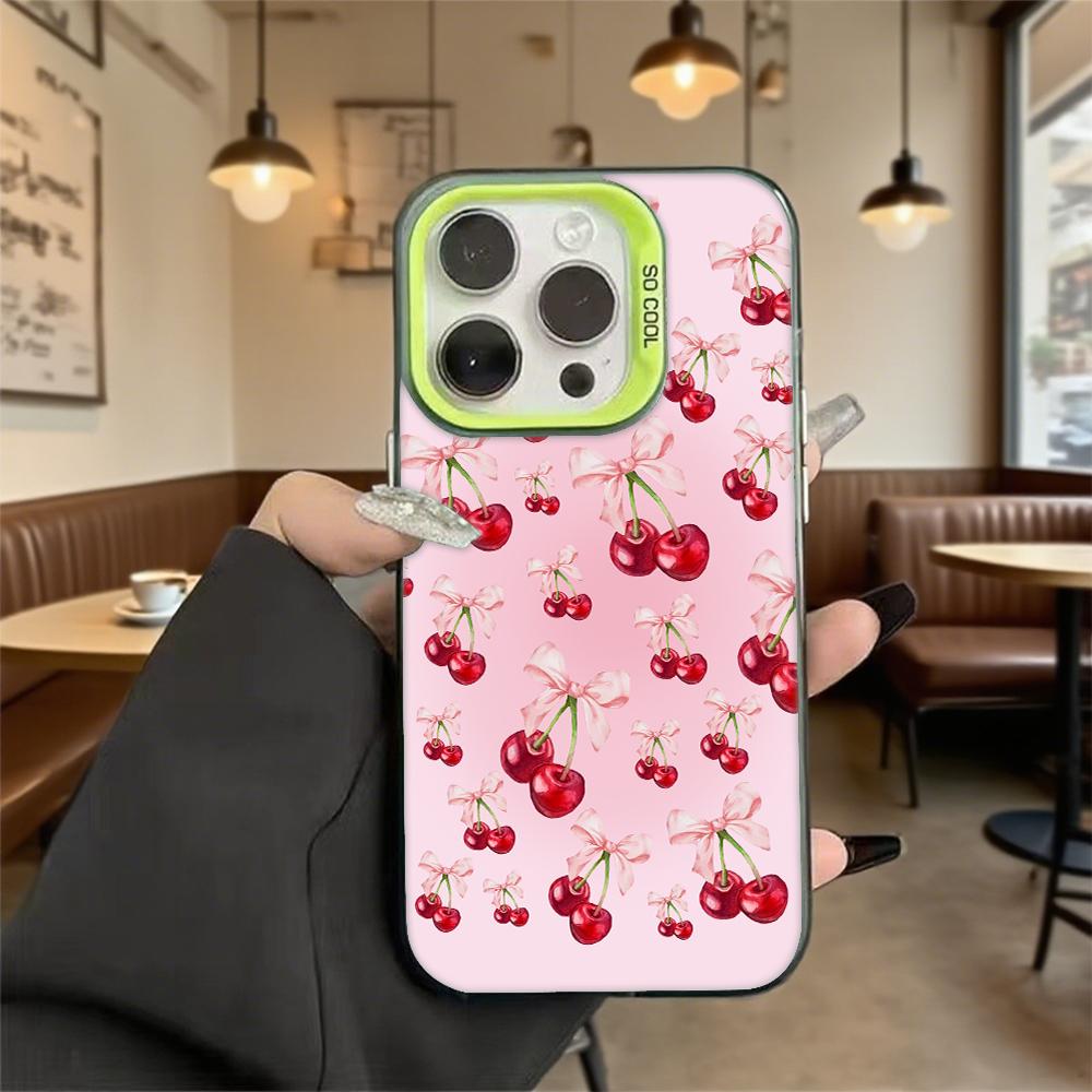 Cherry and Bow Pattern Shockproof Phone Case for Iphone 16 15 14 13 12 11 Pro Max/Mini Anti-Scratch Premium Hard Cover