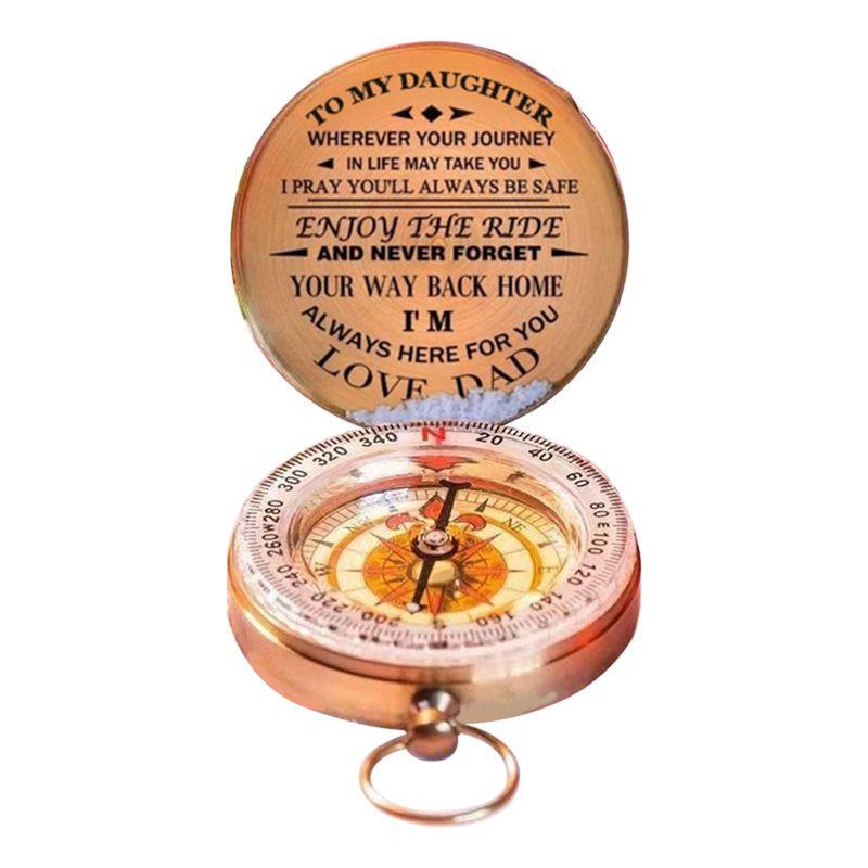 

ABJI-Enjoy The Ride, Compass Copper,Gift For Children Camping Hiking Pocket Portable Compass Durable Easy Install ,Father To Dau