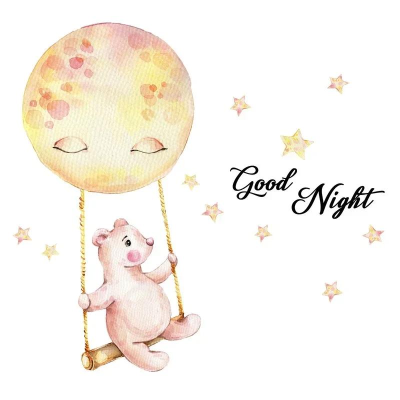 New Creative Cartoon Good Night Moon Bear Children's Room Bedroom Decoration Art Wall Decal Paper Self Adhesive Wall Decal