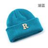 Women's Solid Color Letter Print R Rolled brim knitted hat for outdoor cycling, providing warmth, cold protection, and ear coverage