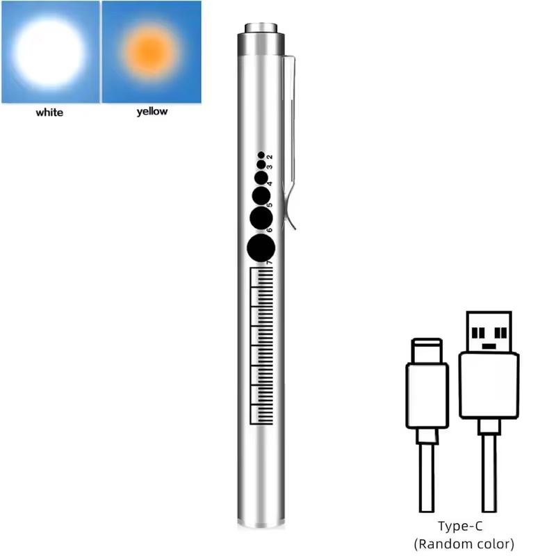 Oral Penlight LED Flashlight Mini Oral Pupil Medical Handy USB Rechargeable Stainless Steel Torch Light Outdoor Fishing Tool