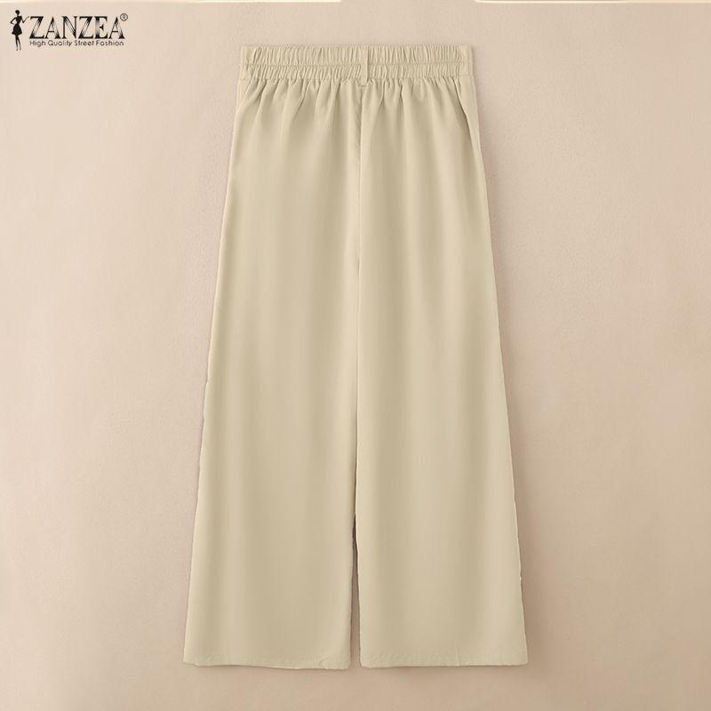 ZANZEA Women Casual Solid Color Loose Wide Leg Pants