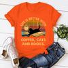 Hot Life Is Better With Coffee Cats And Books Print T-Shirt Loose Short Sleeve Harajuku Casual Tops Women Men T-Shirt