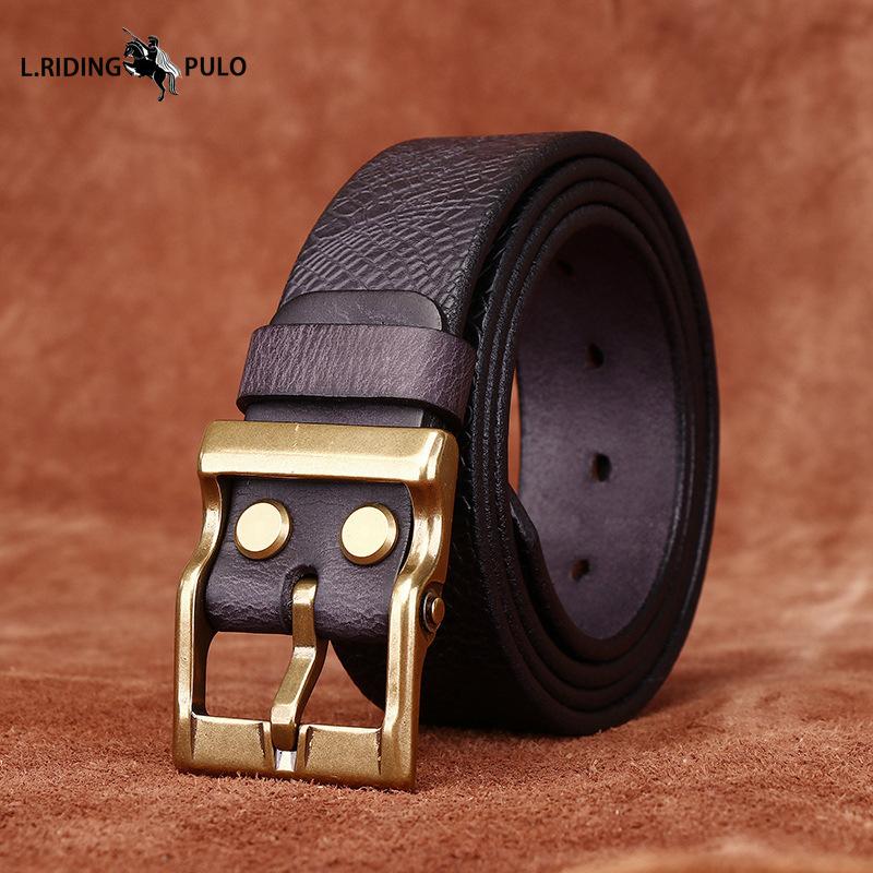 Retro Thick Embossed Genuine Leather Belt Trendy All-match Casual Denim Belt
