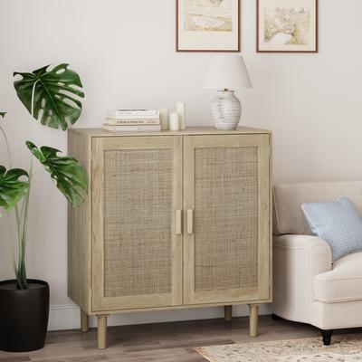 80CM Two-door Rattan Storage Cabinet, Suitable for Living Room, Dining Room, Hallway (Natural)