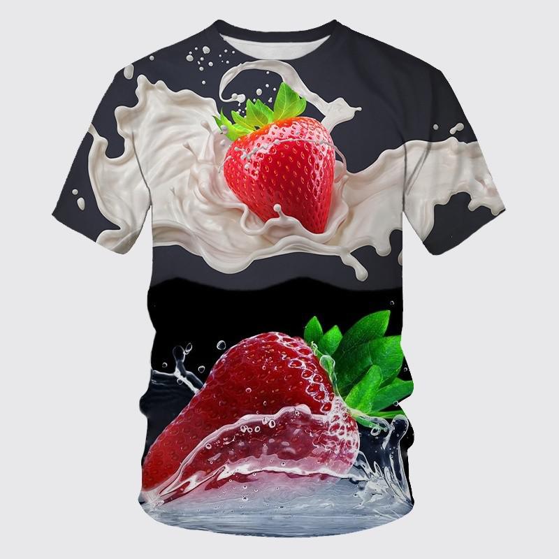 Summer Round Neck Delicious Fruit Strawberry Pattern 3D Print Top Fashionable Casual Short Sleeved Men's and  Women's Unisex T-shirts
