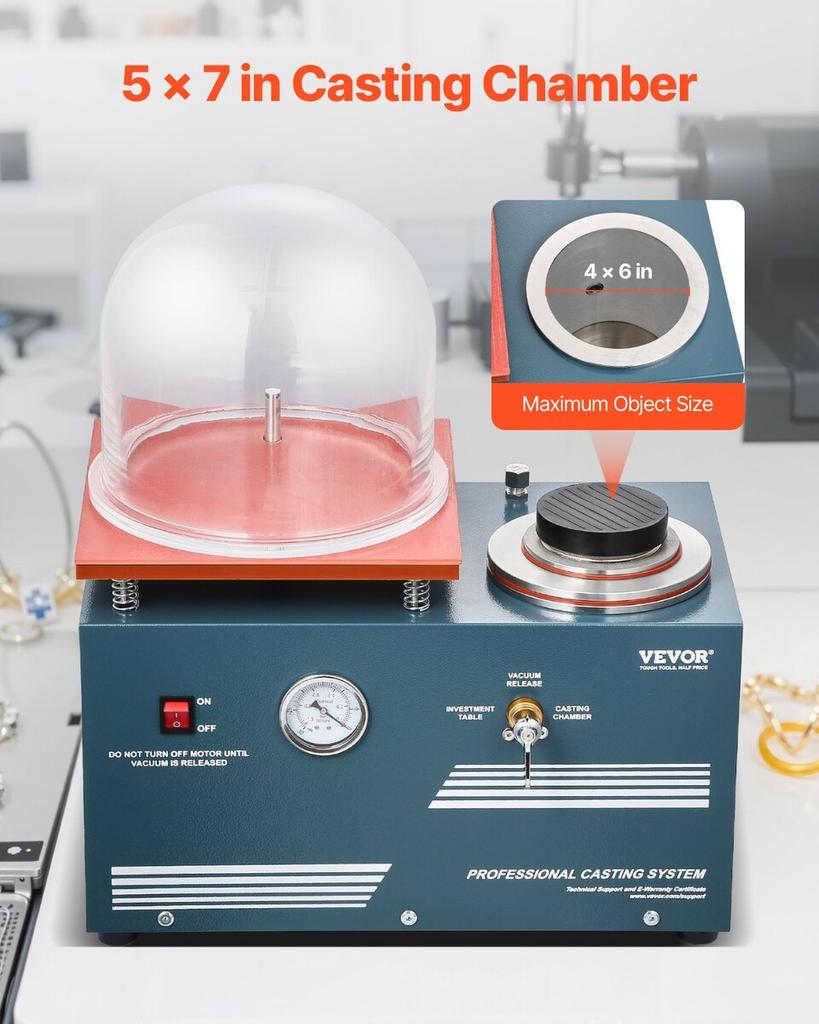Vacuum Investing Casting Machine 290W Power 3CFM Pump Bell Jar for Jewelry