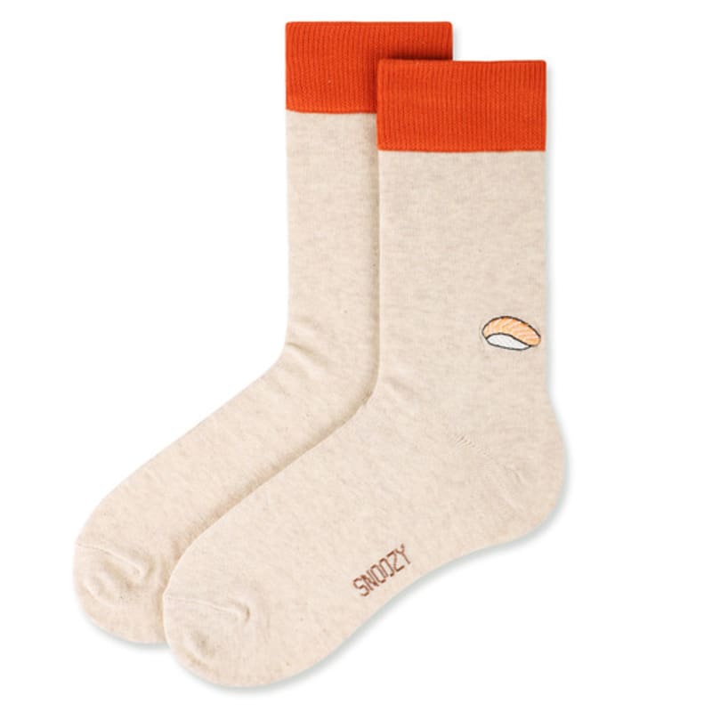 SNOOZY Sushi Embroidered Socks (Oatmeal Orange)