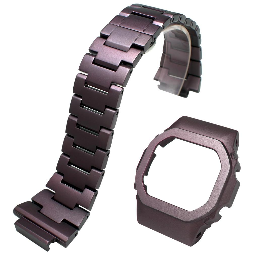 Metal Watch Band with Case for Casio G-SHOCK 5600 Series, Lightweight Aluminum Alloy, Purple