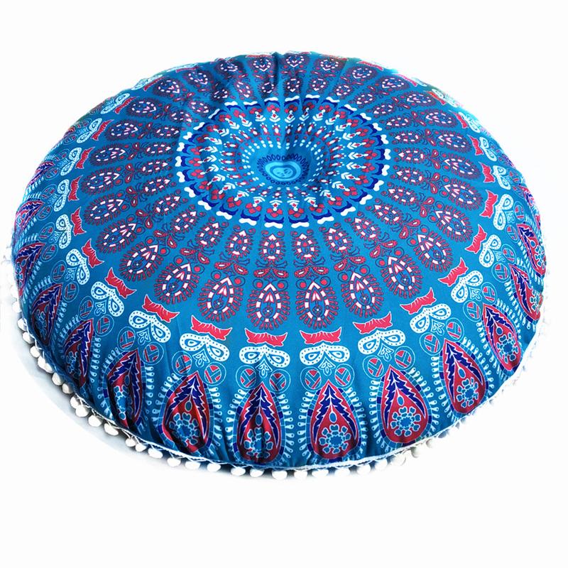 43/80cm Mandala Pattern Floor Pillowcase Round Bohemian Meditation Seat Cushion Cover Pouf Case Retro Feather Printed Home Decor