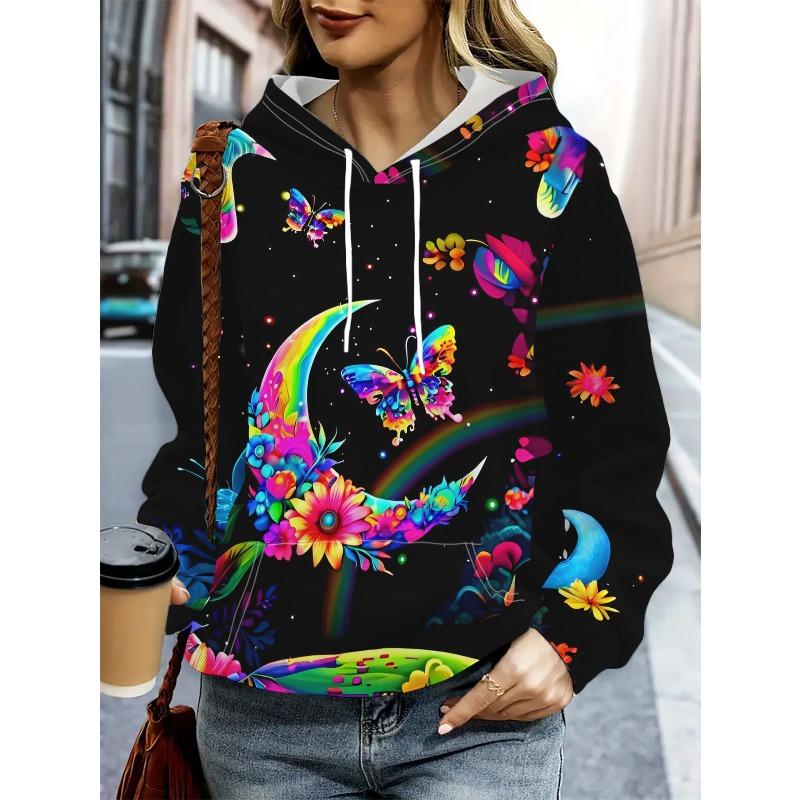 Autumn and Winter Ladies 3D Flower Print Hooded Comfortable and Breathable Versatile Hoodies & Sweatshirts (women’s)