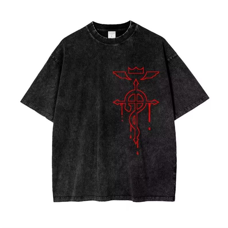 2026 Summer Vintage Washed Fullmetal Alchemist Anime T-Shirt Unisex Oversized Streetwear Short Sleeve Casual Tee High Quality Tops