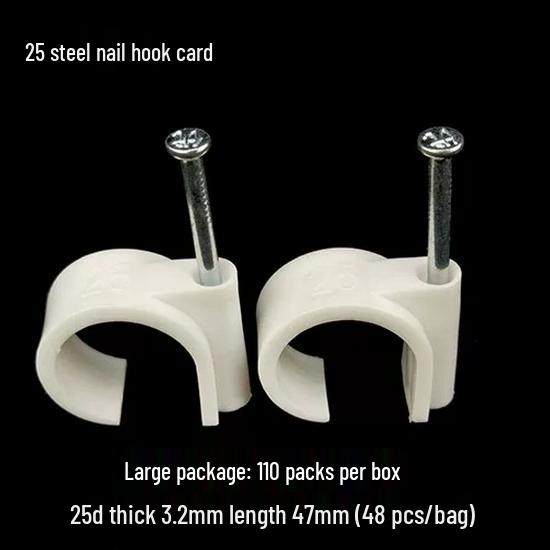 PVC Flame Retardant U-Type Wire Clip with Steel Nail Hook for Conduit, Sizes 16, 20, 25.