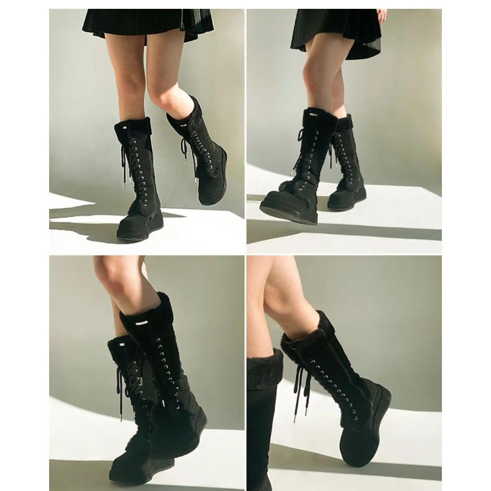 Lace-up Thickened Women Boots Thick-heeled Thick-soled High Warm Snow Comfortable Cotton Shoes  Winter Ladies Girls