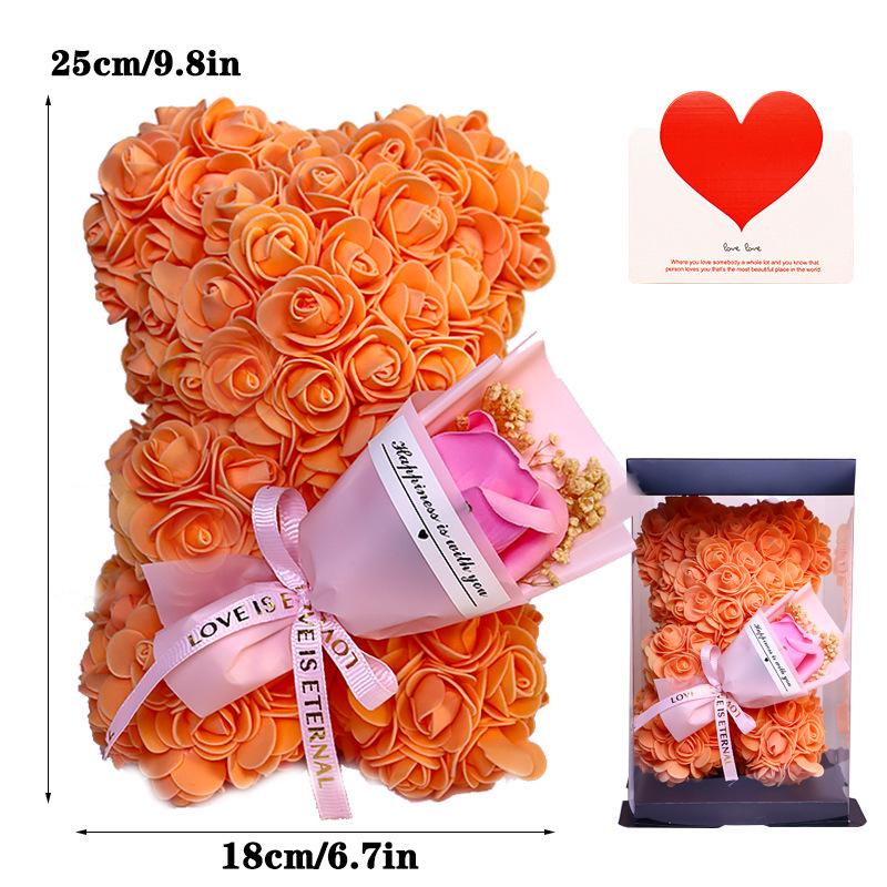25cm Everlasting Rose Bear Bouquet - Valentine's Day Gift