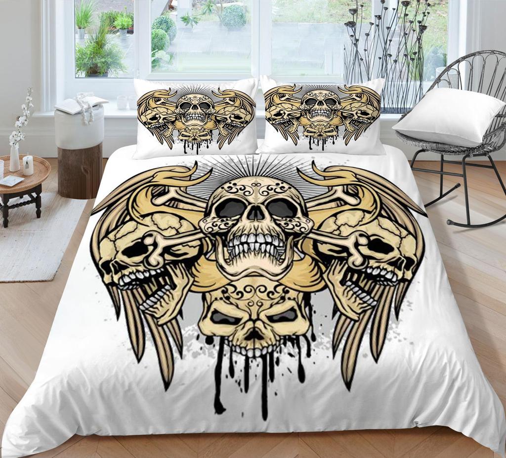 3D-Druck-Schädel-Bettset, atmungsaktiv, Heimbettwäsche mit Kissenbezug, für Kinder, Herren, Teenager, hochwertiger Bettbezug