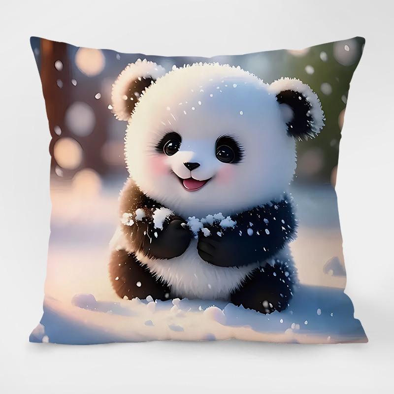 Cute Cartoon Panda Pattern Decorative Pillowcase Living Room Bedroom Square Cushion Pillowcase