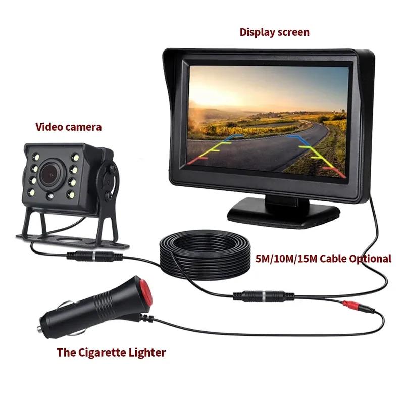 Universal Backup Car Rear View Camera with 5 Inch Monitor for Truck HD Screen LED Night Vision Waterproof Paking Bus Security