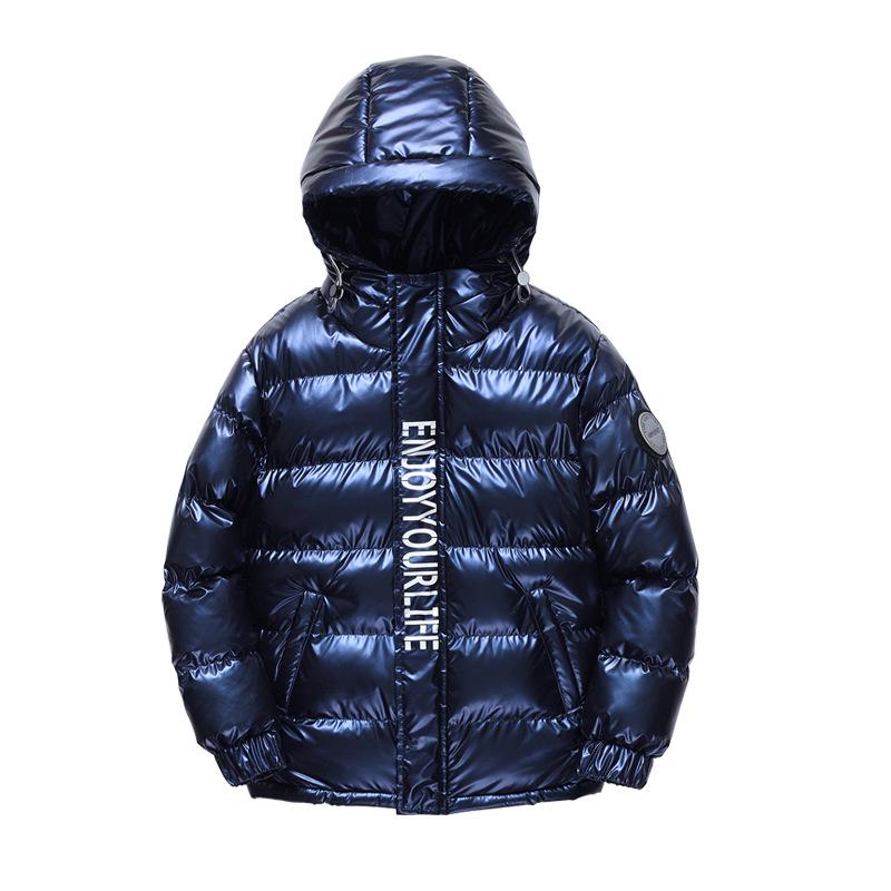 Boys' Hooded Winter Jacket - Thick, Warm, Cotton-Padded Coat with Shiny, Wash-Free Outerwear for Big Kids