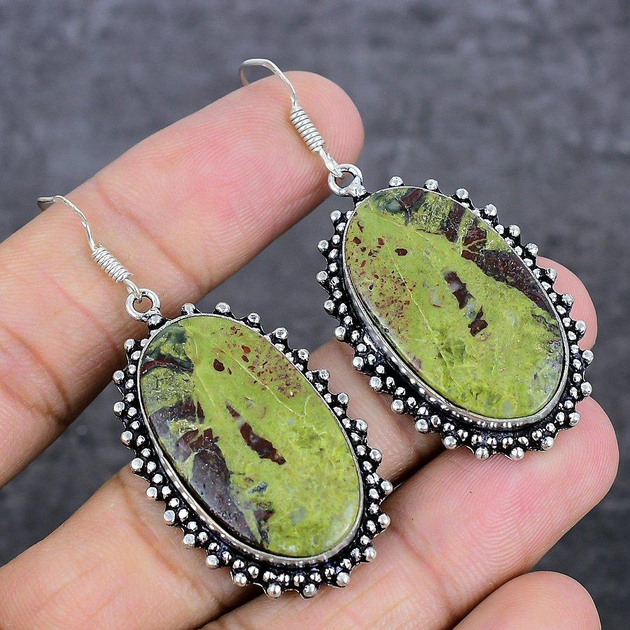 Natural Dragon Blood Gemstone 925 Sterling Silver Jewelry Earring 2.36" P3f15