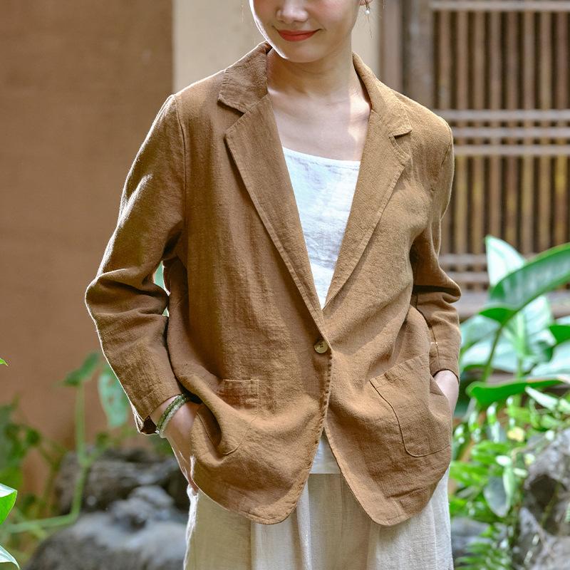 Women's Vintage Cotton-Linen Loose Lapel Shirt - Artistic Casual Style