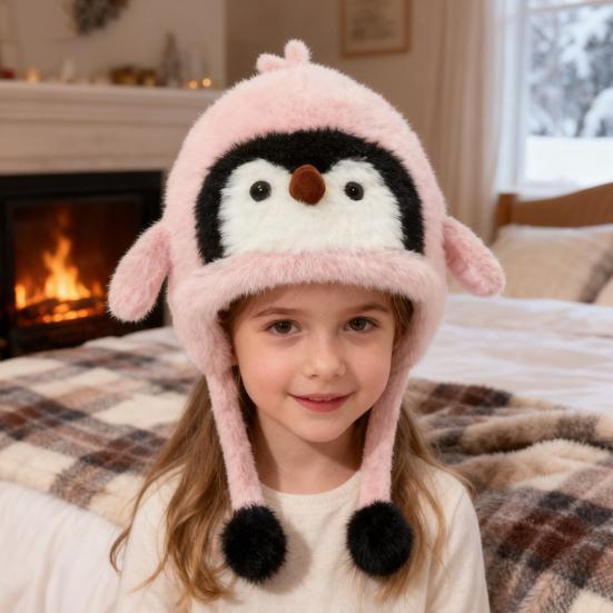 Lue til barn Pingvindesign Strikket vinterlue Fortykket Varm 2 i 1 Høst Vinter Strikkelue Konvertibel Tote Bag