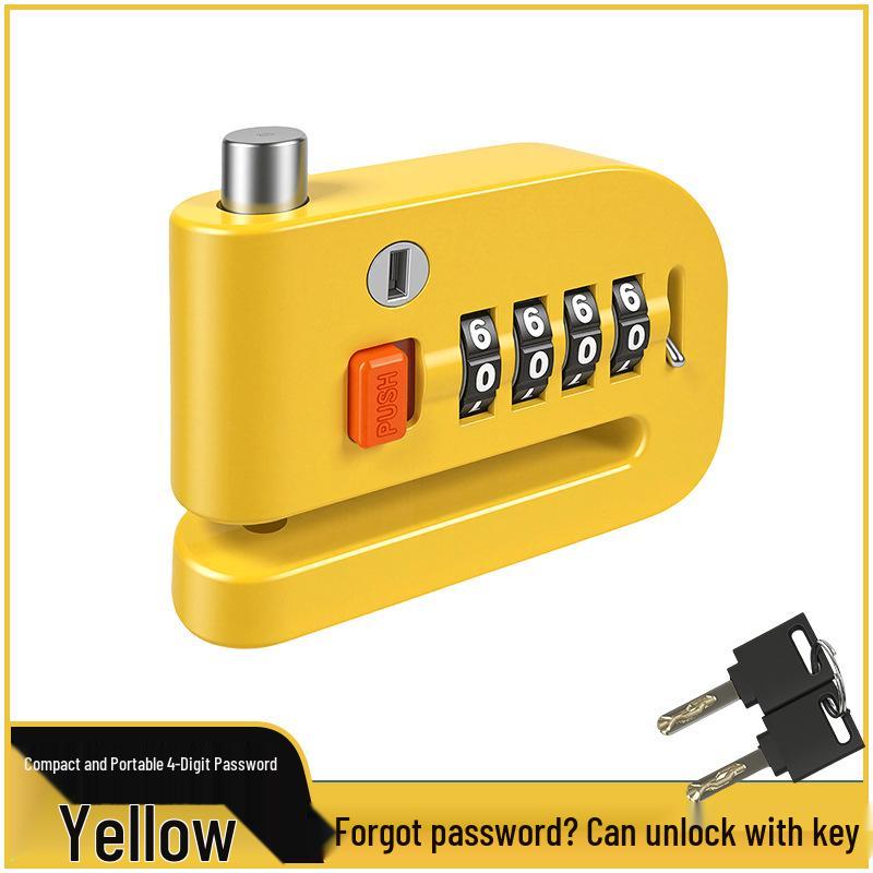 Password Disc Brake Anti-theft Lock for Mountain Bikes and Motorcycles 4-digit combination lock жёлтый