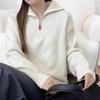 Korean Style Small Horse Embroidery Half-Zip Lapel Pullover Knitwear for Women