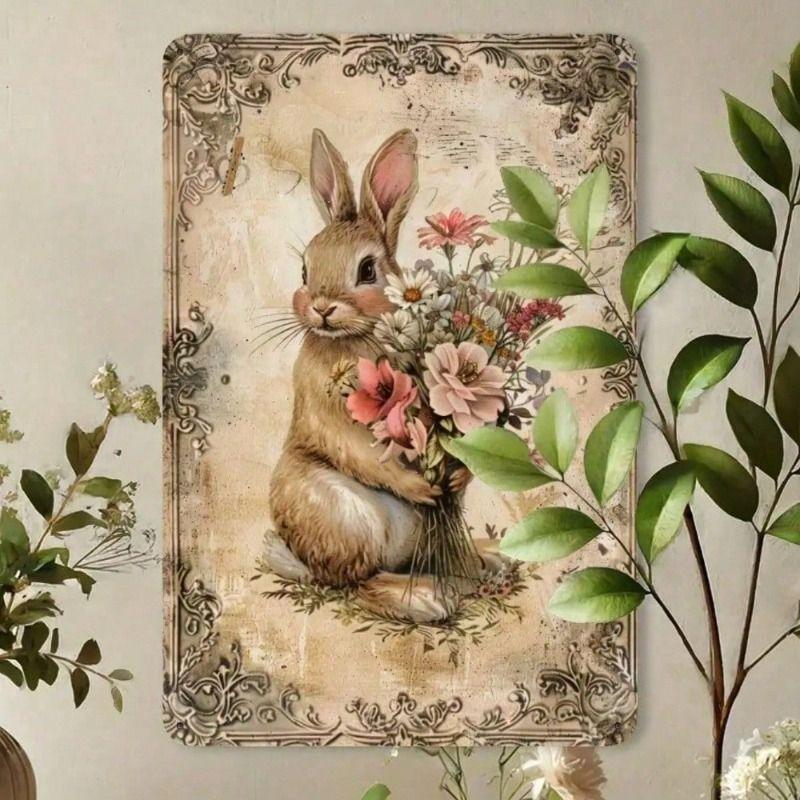 Vintage Rabbit Metal Poster Wall Art Kitchen Decor