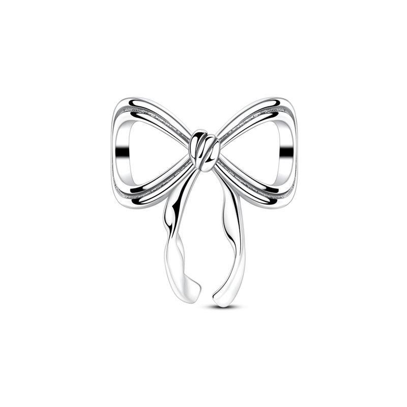 925 Silver Pink Bow Charms Earrings Rings Christmas Bell Pendant for DIY Jewelry Gift